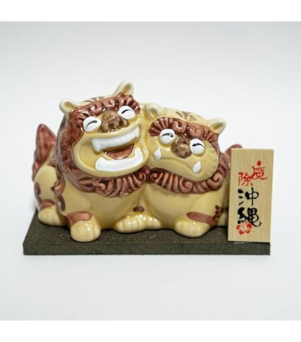 レトロ沖縄　シーサー置物　二体セットと鳥柄シート Amazon.co.jp: シーサー ペア 置物 玄関 沖縄 よりそい ハート